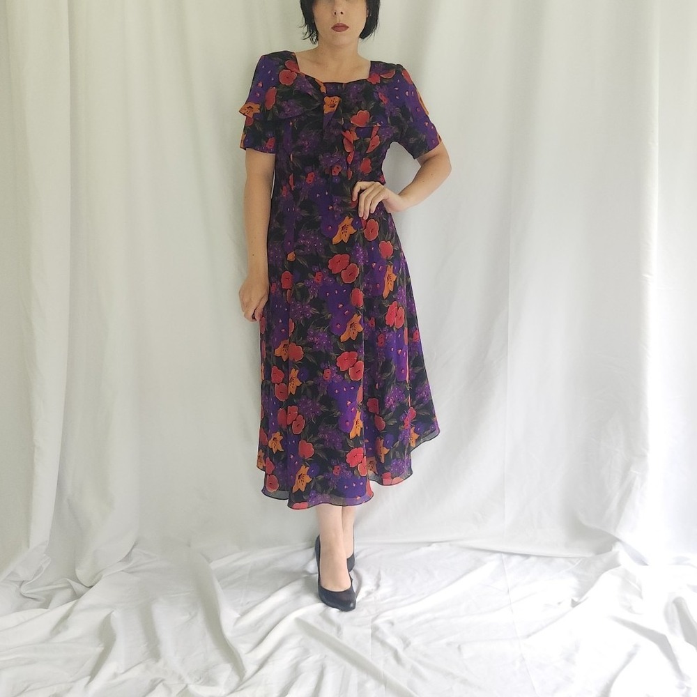 90s Liz Claiborne‎ Purple, Red, and Orange Floral Dress